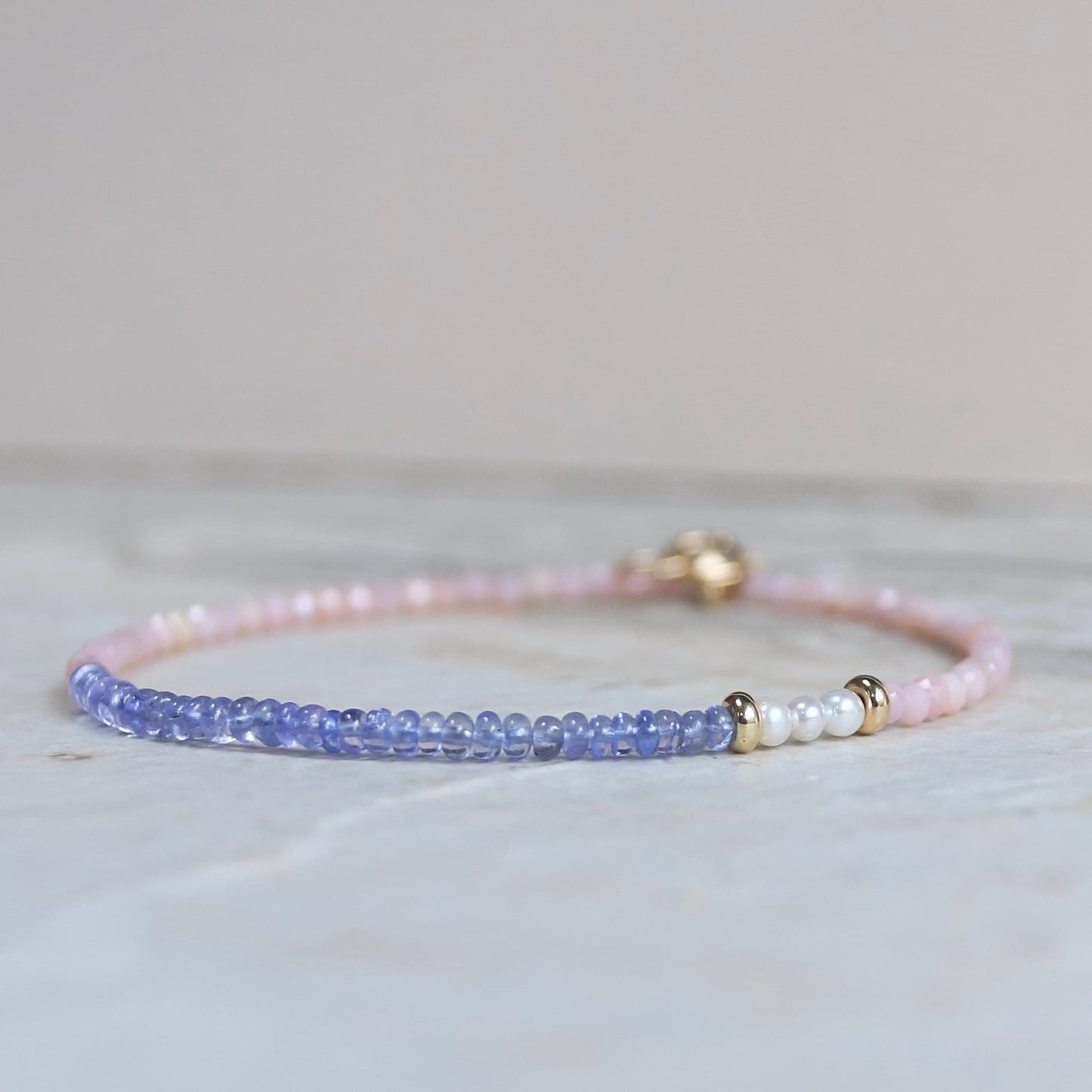 14K Solid Gold: Tanzanite Bead Bracelet |2.5mm|  Delicate Quartz Bracelet | Lilac Gemstone | Pink Opal | Gift for Her | Skinny Bracelet