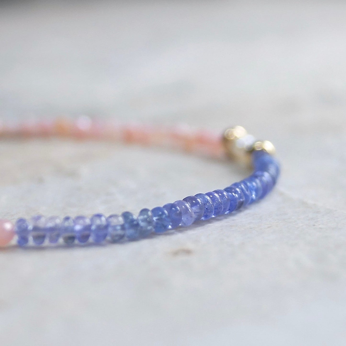 14K Solid Gold: Tanzanite Bead Bracelet |2.5mm|  Delicate Quartz Bracelet | Lilac Gemstone | Pink Opal | Gift for Her | Skinny Bracelet