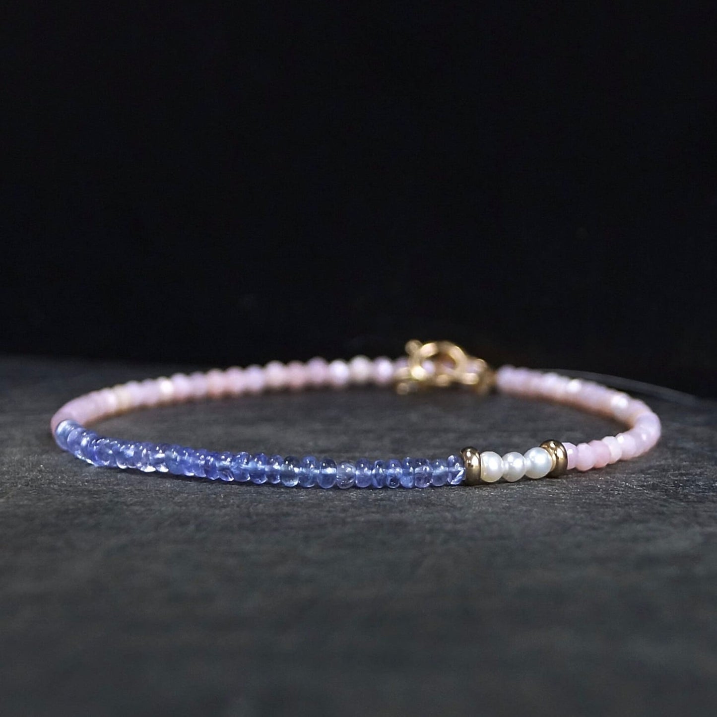 14K Solid Gold: Tanzanite Bead Bracelet |2.5mm|  Delicate Quartz Bracelet | Lilac Gemstone | Pink Opal | Gift for Her | Skinny Bracelet