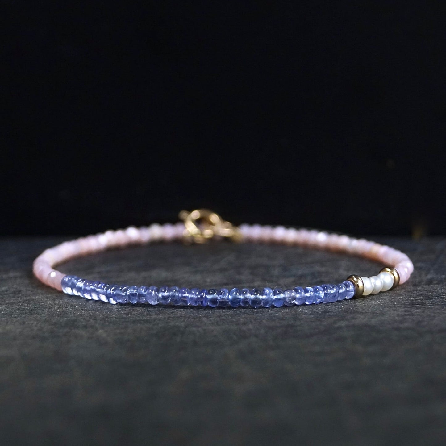 14K Solid Gold: Tanzanite Bead Bracelet |2.5mm|  Delicate Quartz Bracelet | Lilac Gemstone | Pink Opal | Gift for Her | Skinny Bracelet