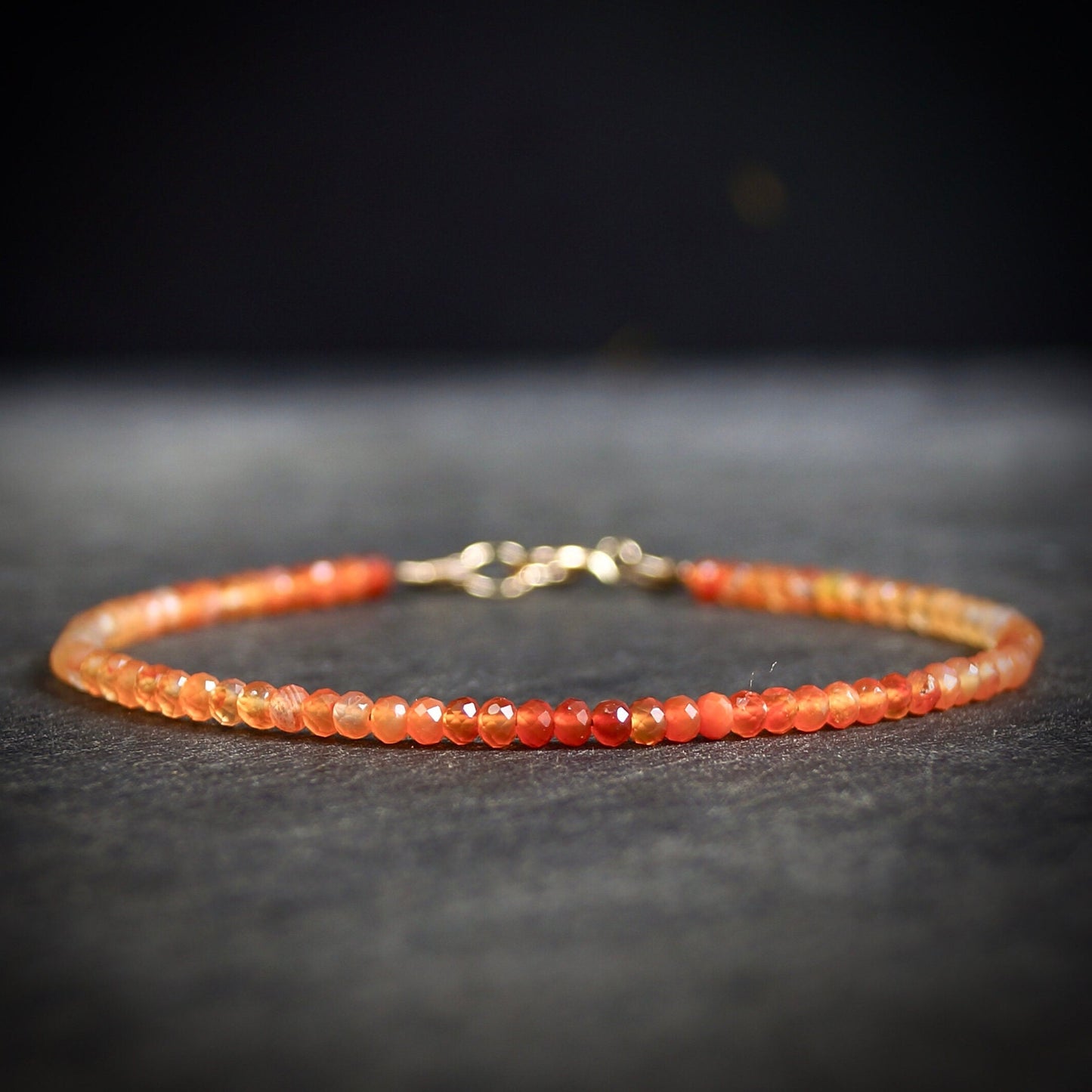 14K Solid Gold: Carnelian Beaded Bracelet | Sacral Chakra | Healing Stone | Orange Gemstone | Fine Jewelry | Skinny Delicate Jewelry