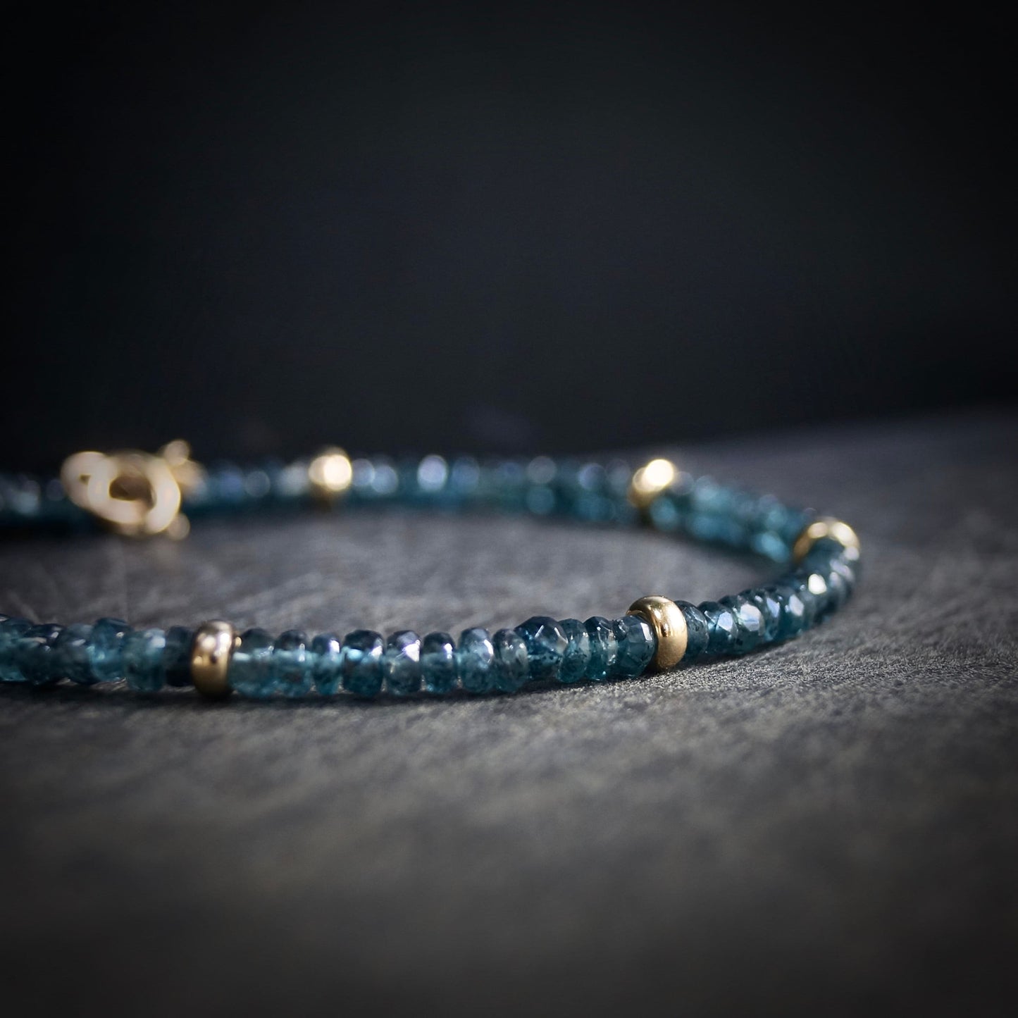 14K Solid Gold: Teal Kyanite Bead Bracelet| 3mm| Teal Green| Fine Jewelry| Healing Crystal | Spiritual Bracelet