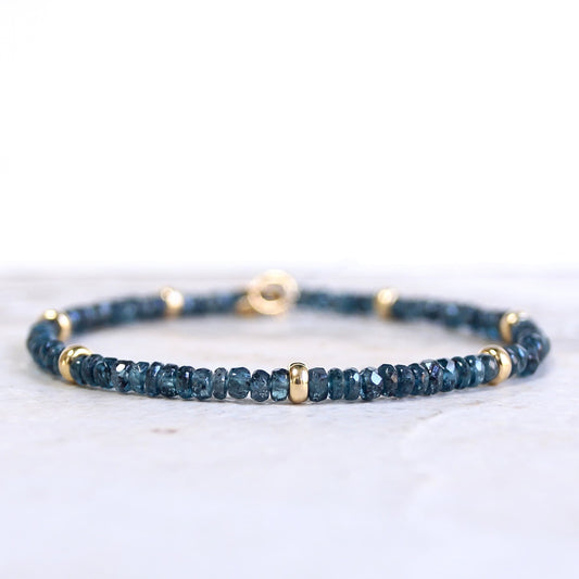 14K Solid Gold: Teal Kyanite Bead Bracelet| 3mm| Teal Green| Fine Jewelry| Healing Crystal | Spiritual Bracelet