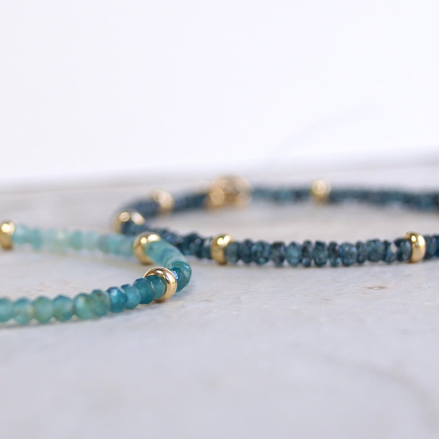 14K Solid Gold: Teal Kyanite Bead Bracelet| 3mm| Teal Green| Fine Jewelry| Healing Crystal | Spiritual Bracelet