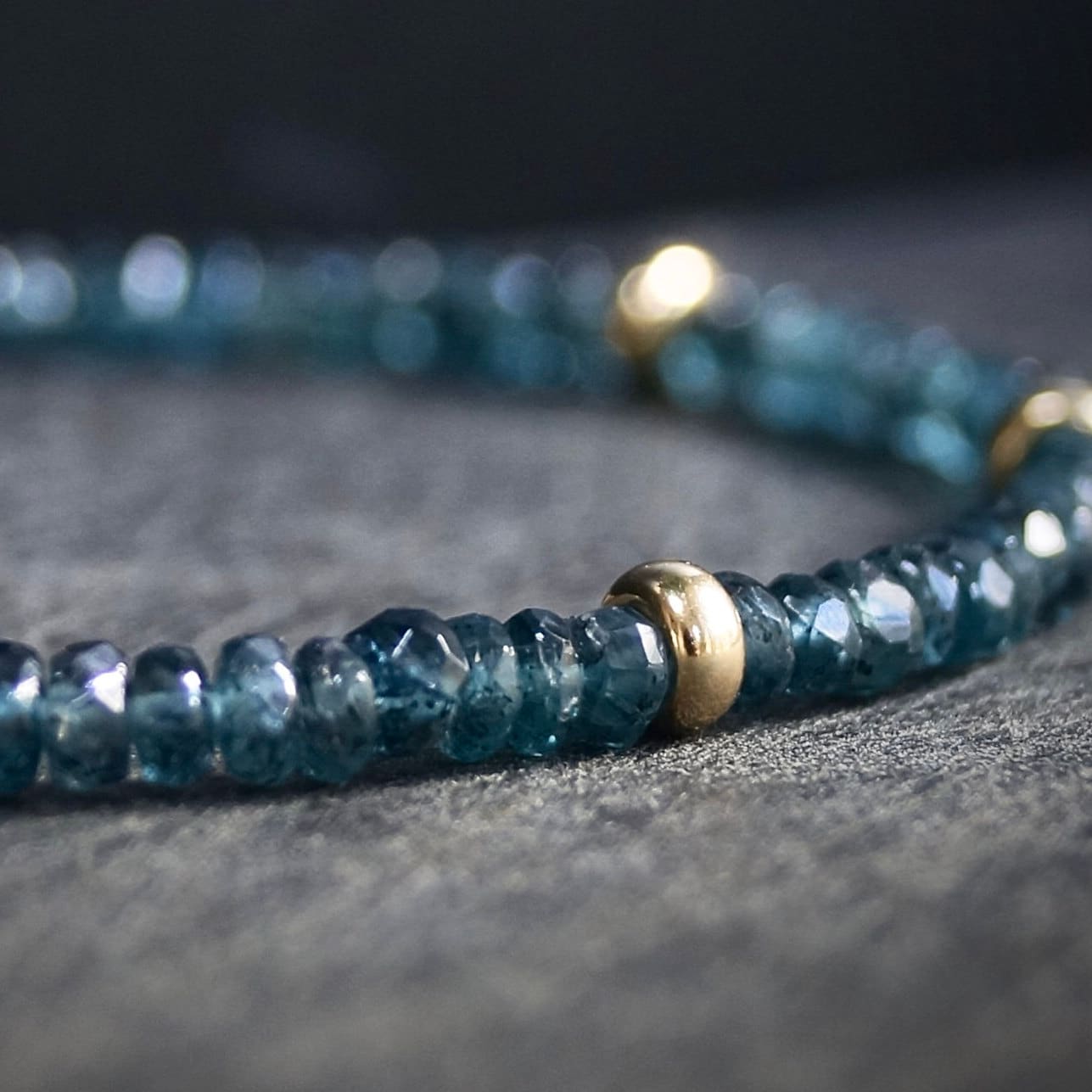 14K Solid Gold: Teal Kyanite Bead Bracelet| 3mm| Teal Green| Fine Jewelry| Healing Crystal | Spiritual Bracelet