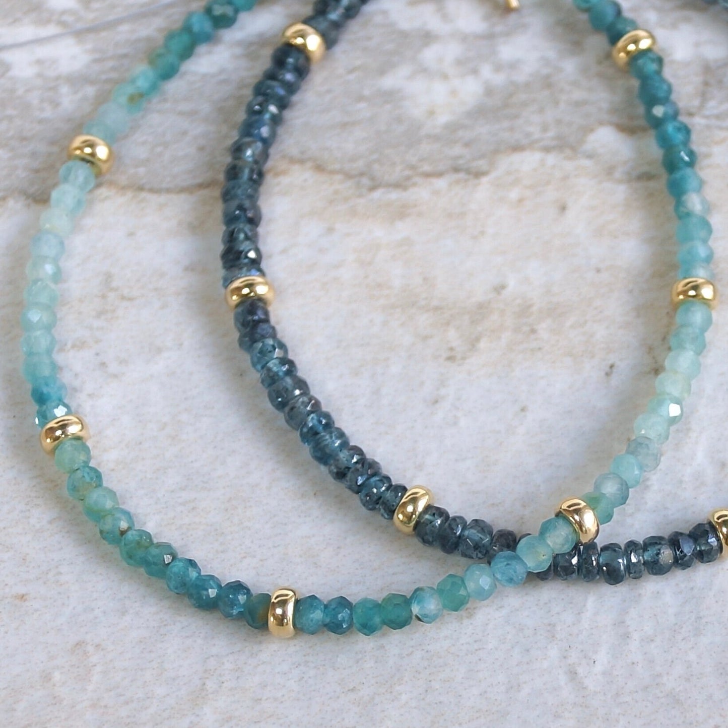 14K Solid Gold: Grandidierite Bead Bracelet| 3mm| Teal Green| Fine Jewelry| Healing Crystal | Spiritual Bracelet| Ombre Green