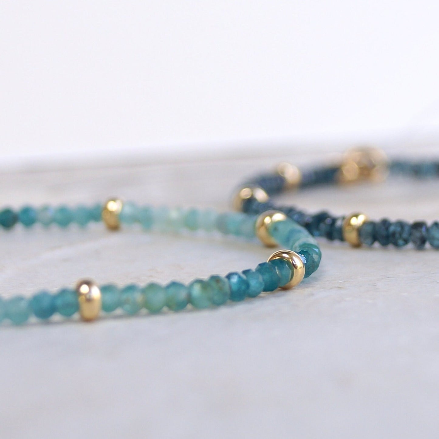 14K Solid Gold: Grandidierite Bead Bracelet| 3mm| Teal Green| Fine Jewelry| Healing Crystal | Spiritual Bracelet| Ombre Green