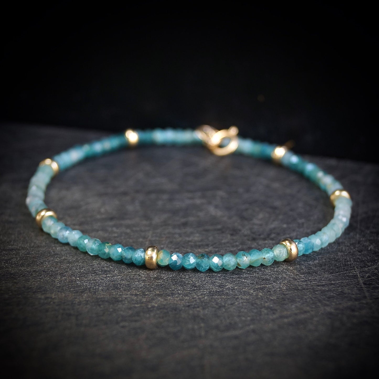 14K Solid Gold: Grandidierite Bead Bracelet| 3mm| Teal Green| Fine Jewelry| Healing Crystal | Spiritual Bracelet| Ombre Green