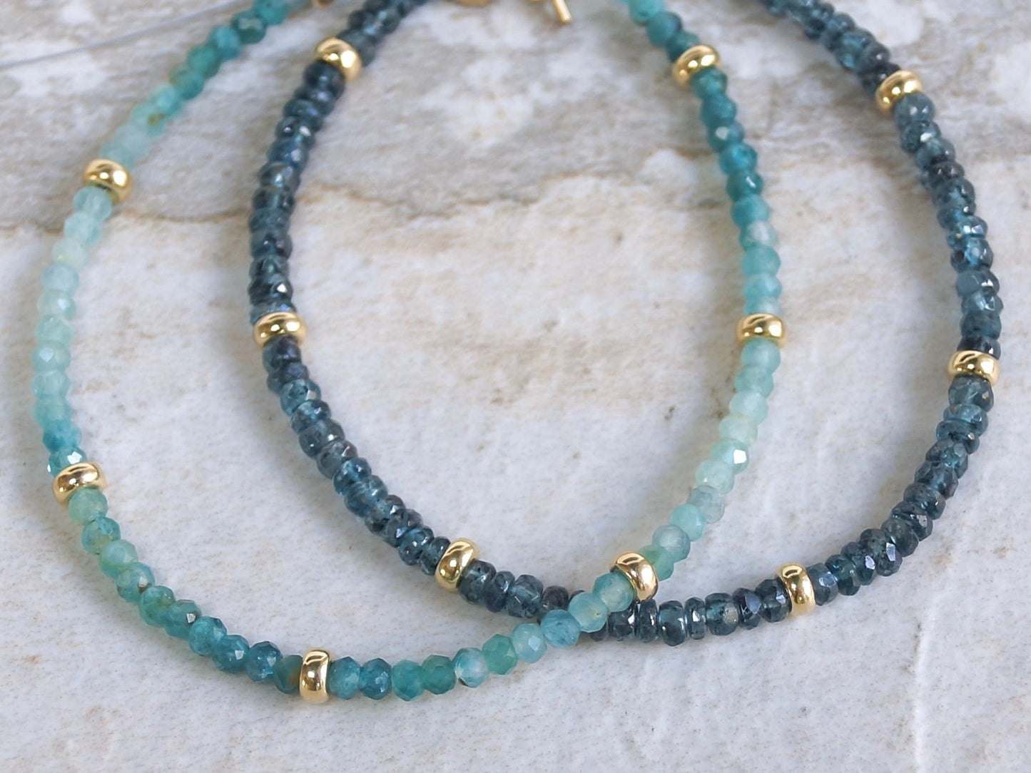 Set of 2: Teal Kyanite & Grandidierite Bracelets| 3mm| 14K Solid Gold| Teal Green| Fine Jewelry| Healing Crystal | Spiritual Bracelet