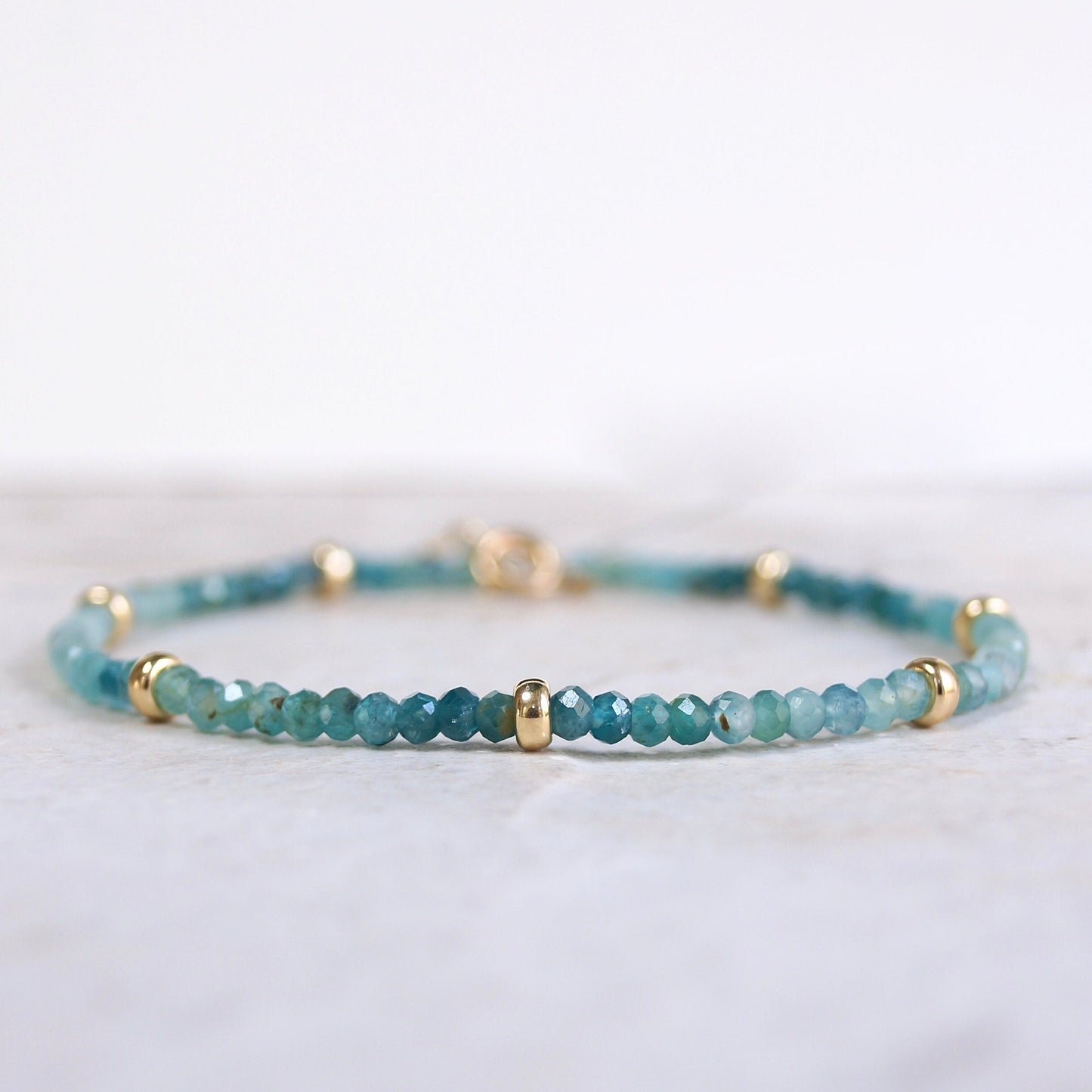 Set of 2: Teal Kyanite & Grandidierite Bracelets| 3mm| 14K Solid Gold| Teal Green| Fine Jewelry| Healing Crystal | Spiritual Bracelet