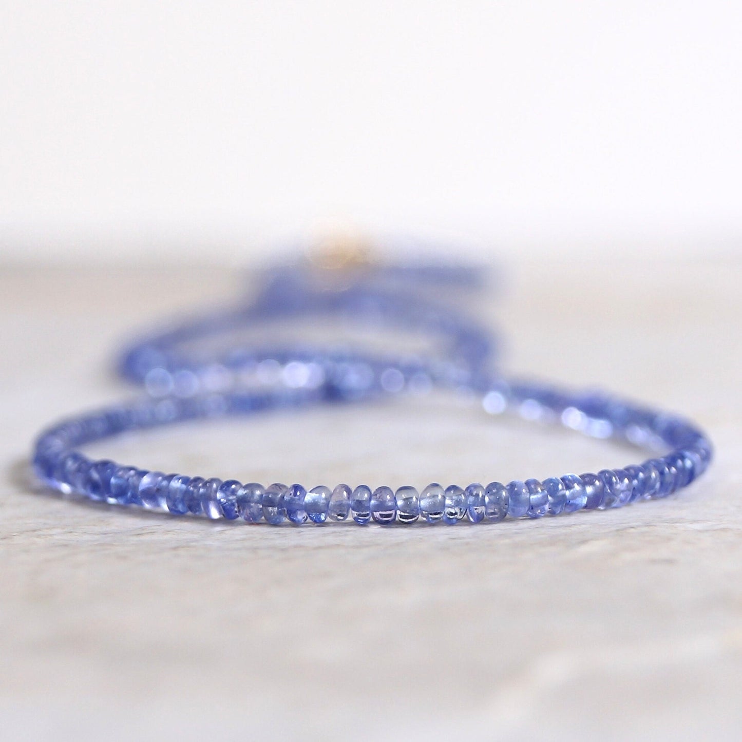 14k Solid Gold: Tanzanite Bead Necklace | 2-3mm | September Birthstone | Layered Necklace | Skinny | Fine Jewelry | A