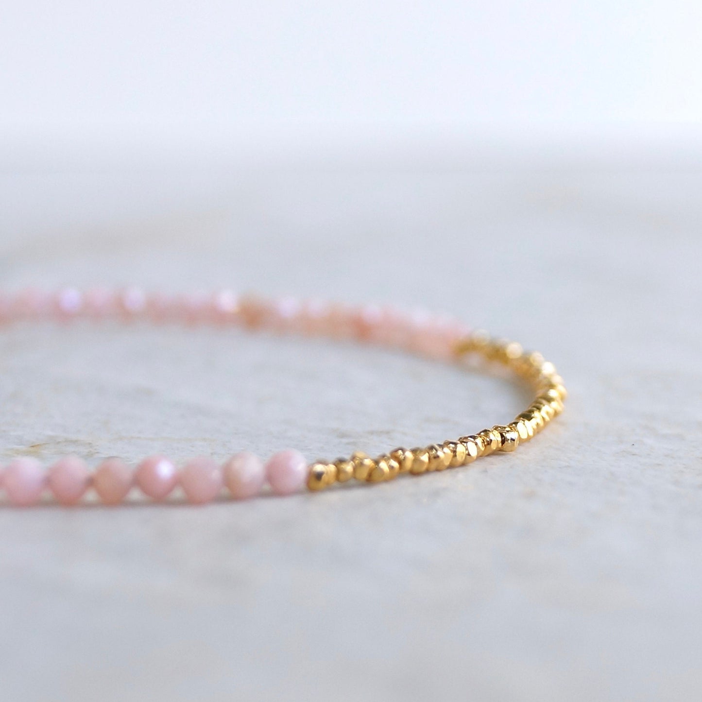 14K Solid Gold & 24K Vermeil: Pink Opal Bead Bracelet | 2.5mm | Delicate | Skinny | Pastel Pink| For Her | For Wife