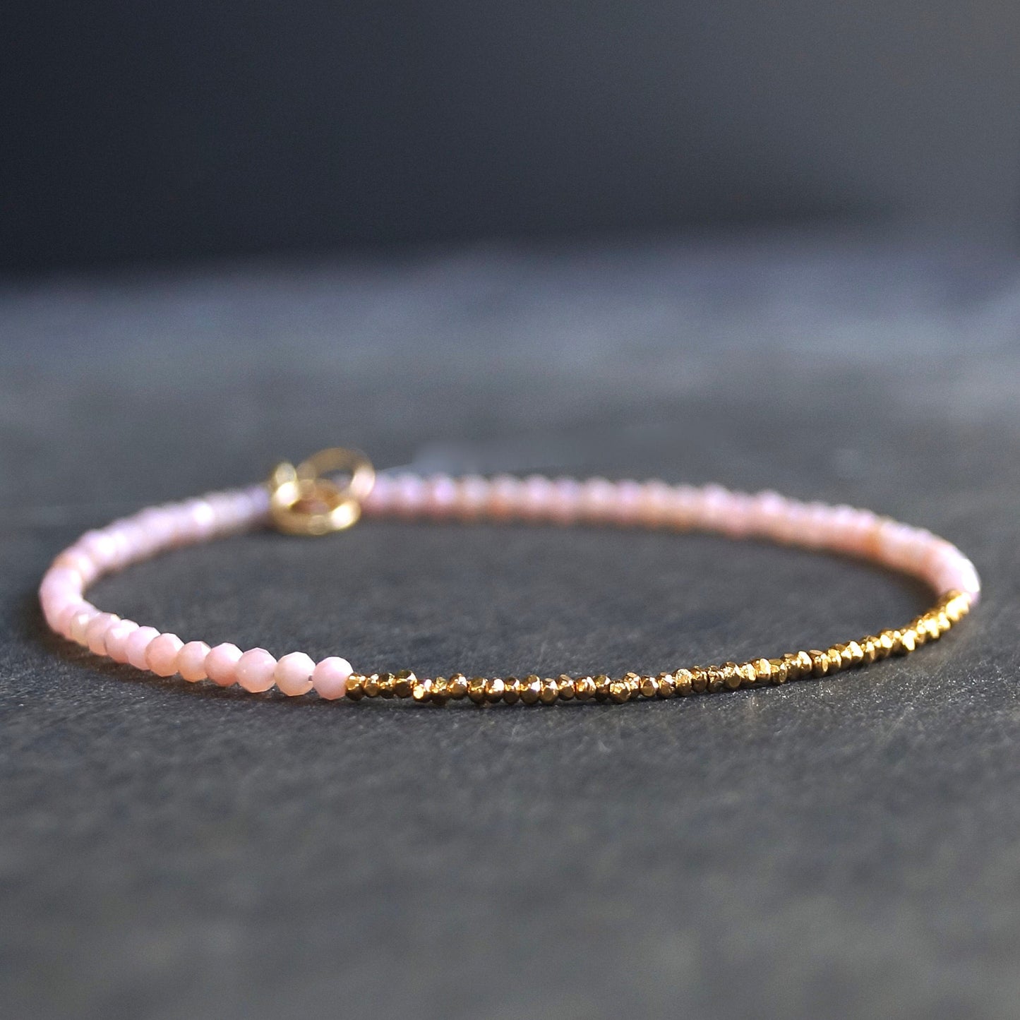 14K Solid Gold & 24K Vermeil: Pink Opal Bead Bracelet | 2.5mm | Delicate | Skinny | Pastel Pink| For Her | For Wife