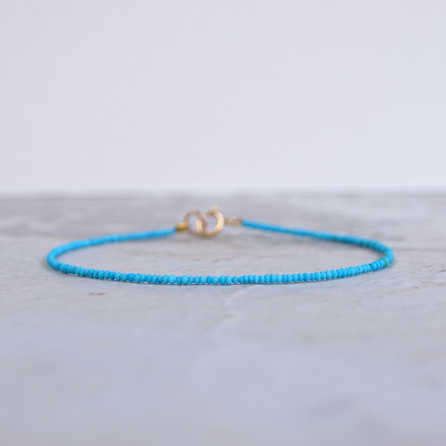 14K Solid Gold: Tiny 1.5mm Turquoise Bead Bracelet, Stacking Bracelet, Extra Dainty Jewelry, 1.5mm, Fine Jewelry, Matt Turquoise, Skinny