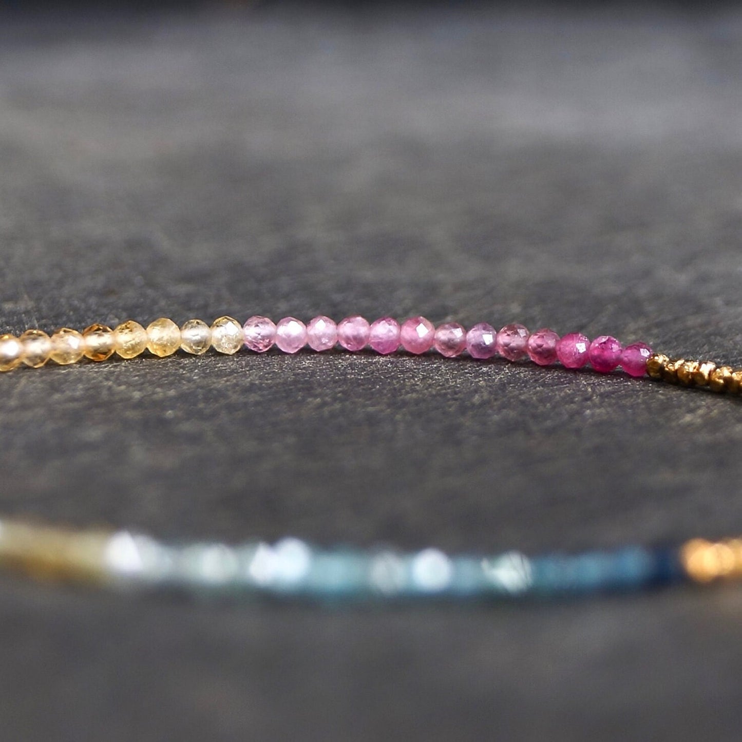 14K Solid Gold & 24K Vermeil: Ombre Tourmaline Beaded Bracelet | 2.5mm |  Multi Colored | Boho | Bohemian | Delicate | Skinny | Watermelon