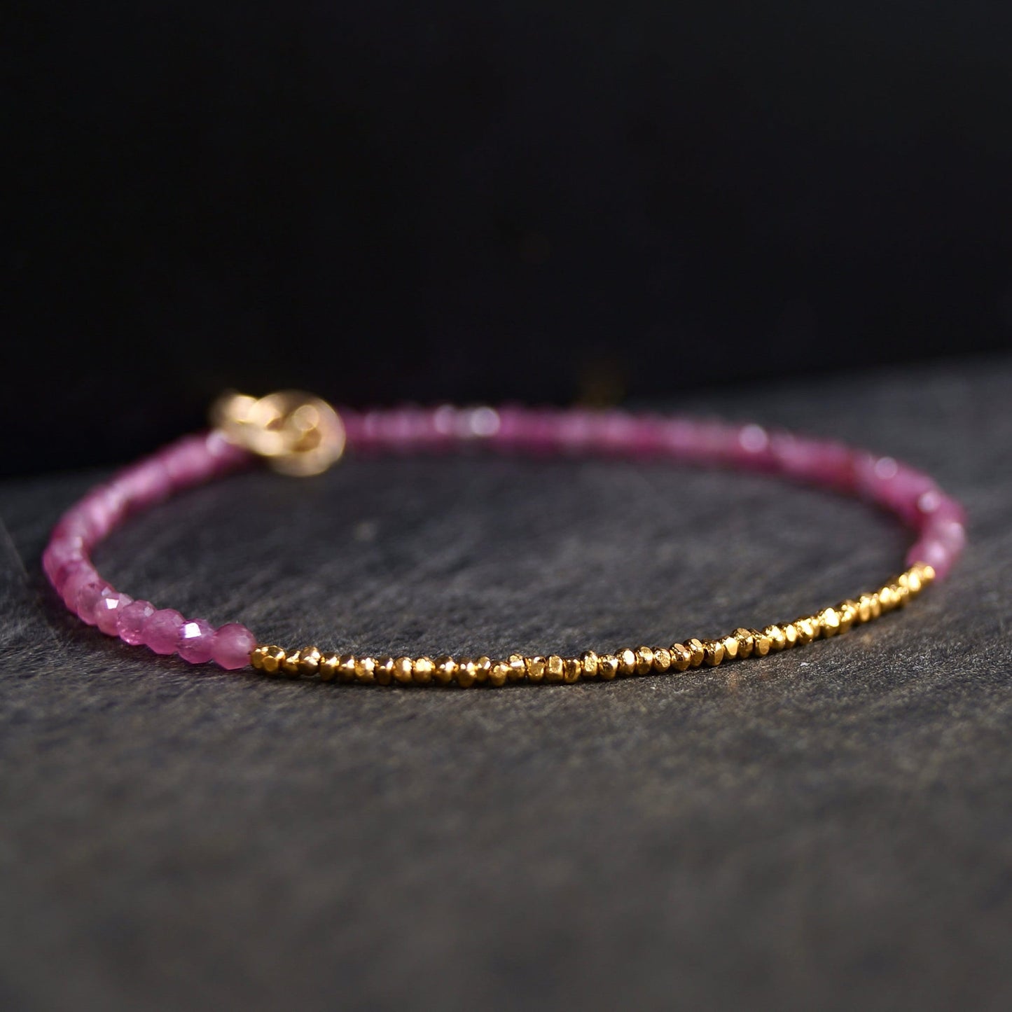 14K Solid Gold &24K Vermeil: Pink Tourmaline Bead Bracelet | 2.5mm | Skinny Bracelet | Healing Stone | Hill Silver | Heart Chakra