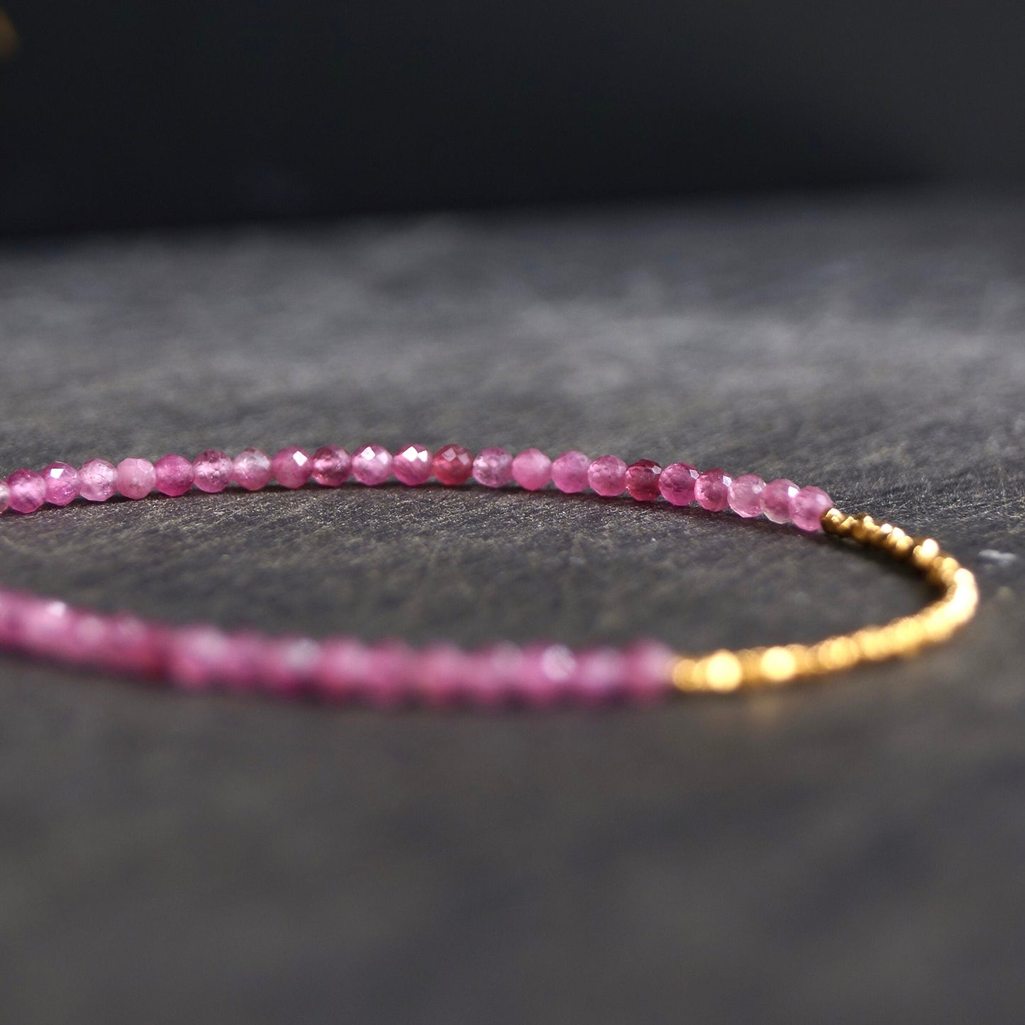 14K Solid Gold &24K Vermeil: Pink Tourmaline Bead Bracelet | 2.5mm | Skinny Bracelet | Healing Stone | Hill Silver | Heart Chakra