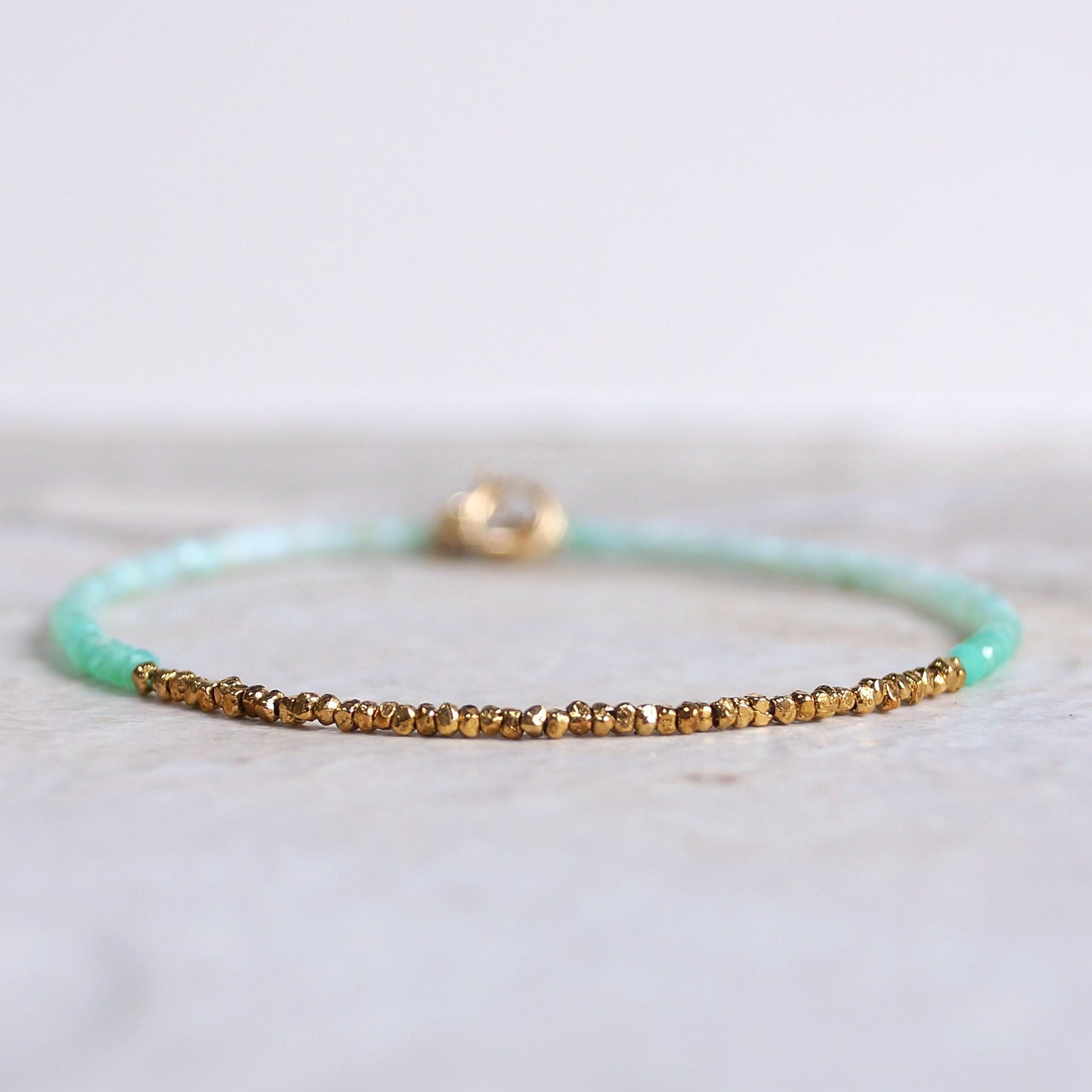 14K Solid Gold & 24K Vermeil : Ombre Chrysoprase Bracelet | 2mm | Apple Green | Boho| Delicate Bracelet | Fine Jewelry | Hill Tribe