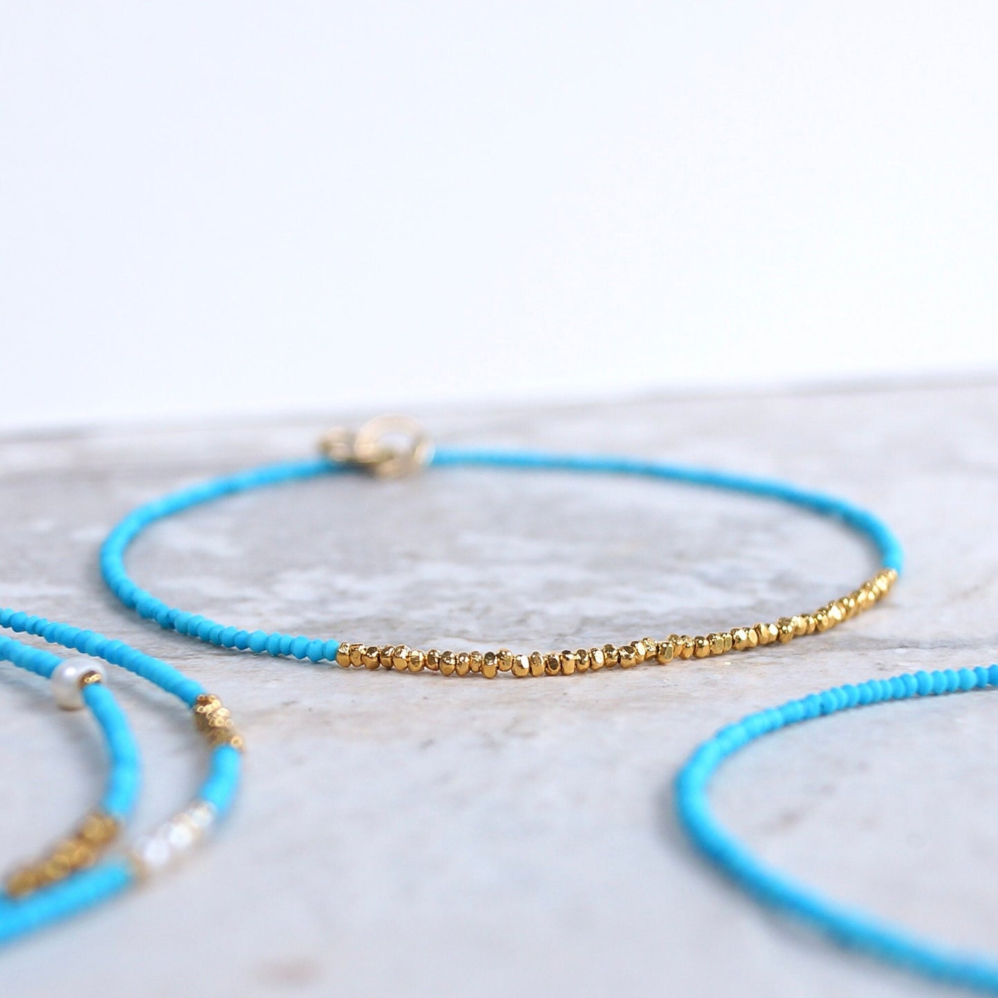 14K & 24K Vermeil:Tiny Turquoise Bracelet | 1.5 mm | December Birthstone | Baby Blue | Dainty | Skinny Bracelet