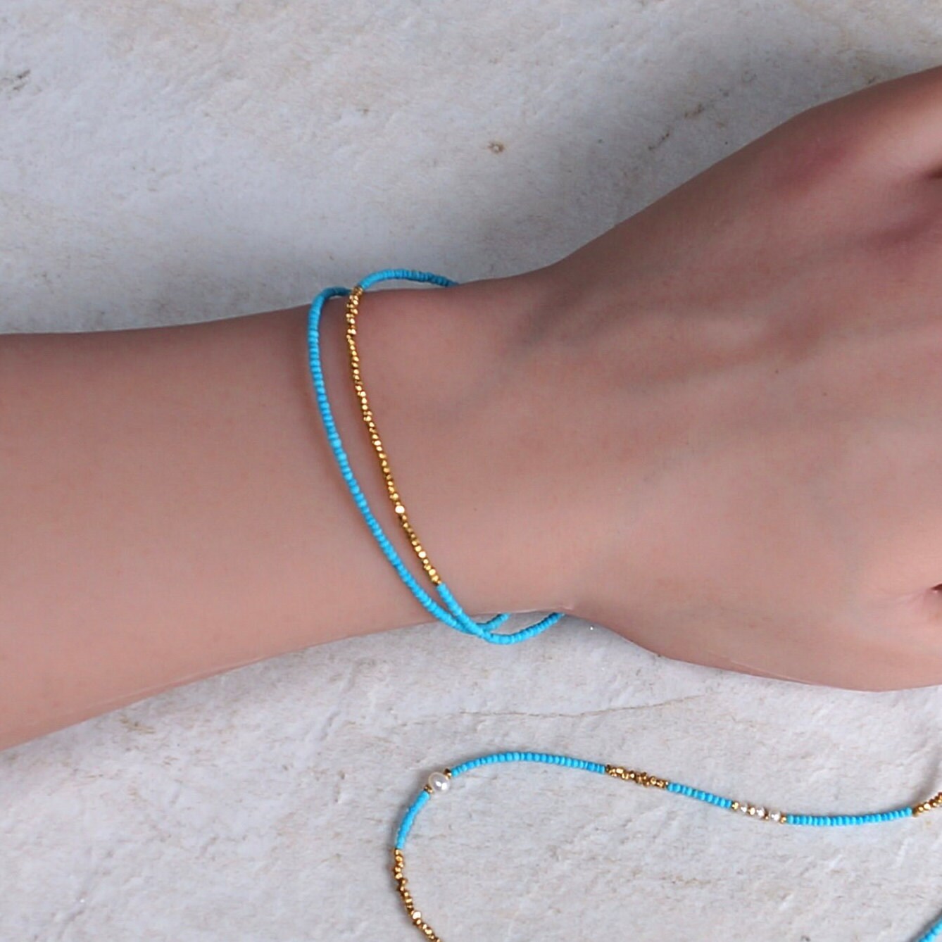 14K & 24K Vermeil:Tiny Turquoise Bracelet | 1.5 mm | December Birthstone | Baby Blue | Dainty | Skinny Bracelet