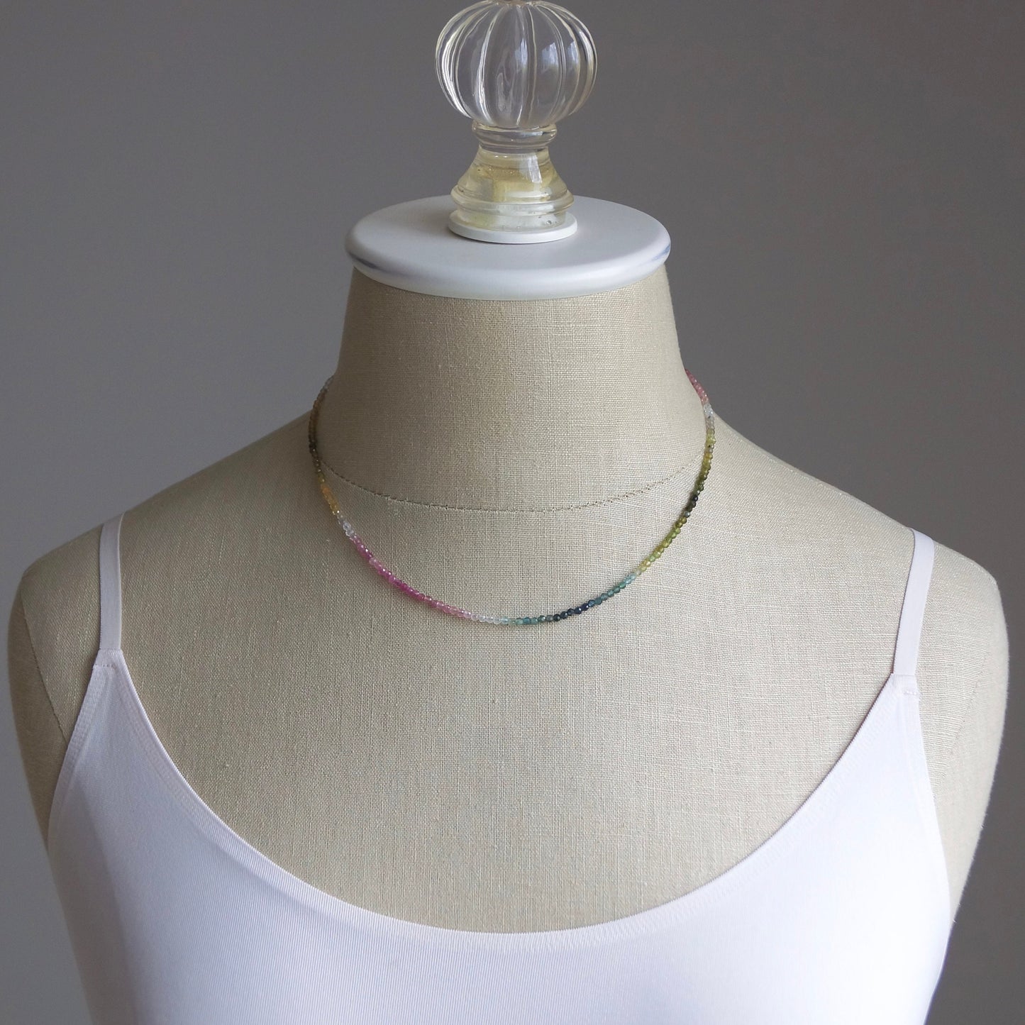 14K Solid Gold: Tourmaline Necklace| Watermelon| Pink| Blue| Green| Ombre| Gradient| Multi Color Gemstone| Fine Jewelry| Skinny