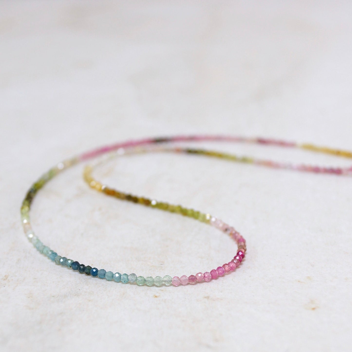 14K Solid Gold: Tourmaline Necklace| Watermelon| Pink| Blue| Green| Ombre| Gradient| Multi Color Gemstone| Fine Jewelry| Skinny