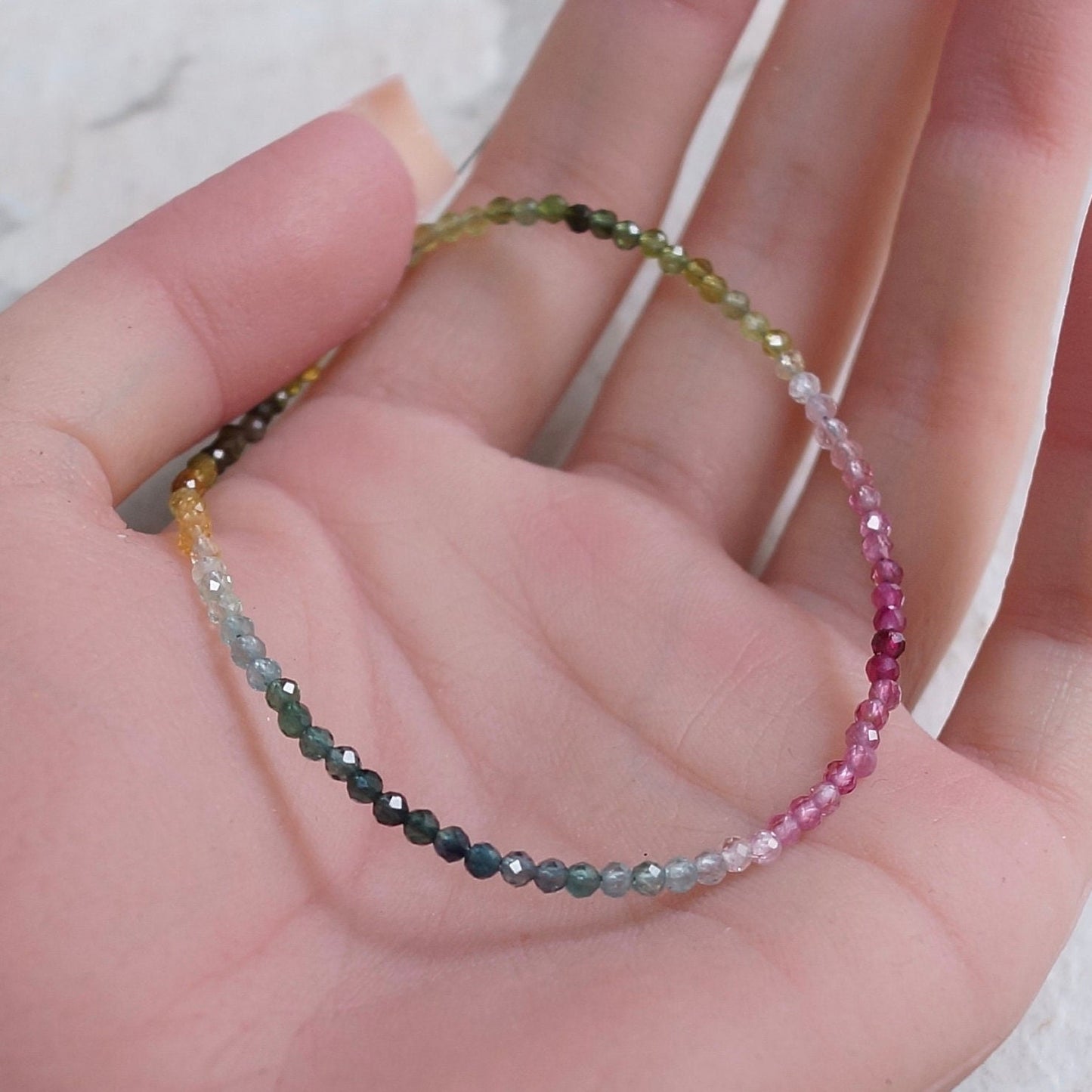 14K Solid Gold: Watermelon Tourmaline Beaded Bracelet | 2.5 mm | Pink Tourmaline | Layered Gemstone Bracelet | Fine Jewelry | Chakra