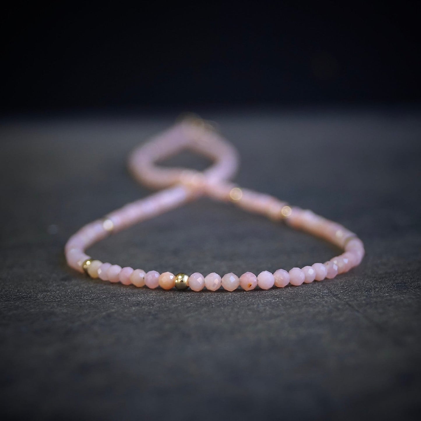 14K Solid Gold: Pink Opal Beaded Necklace, Light Pink Necklace, Fine Jewelry, Layered Necklace, Skinny Necklace, Pink Gemstone