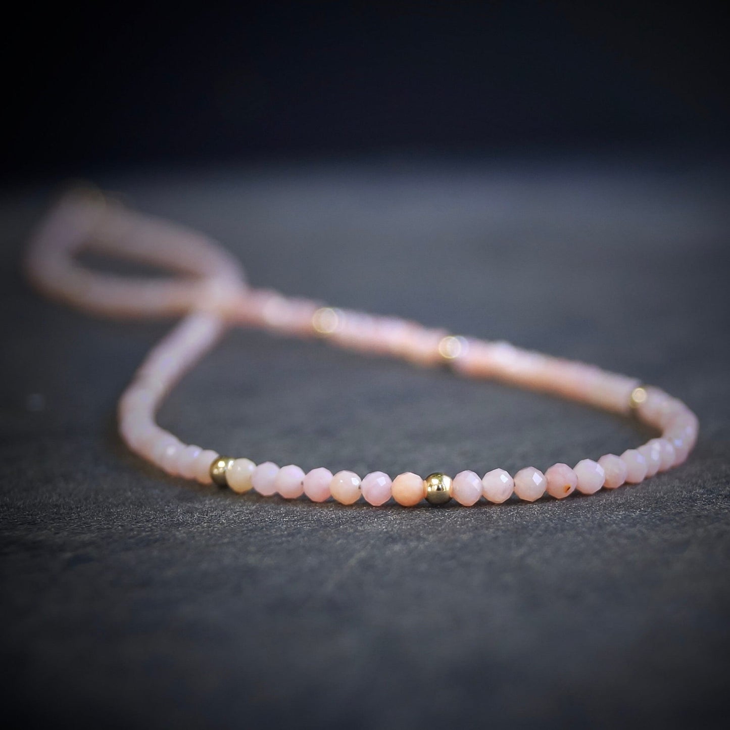 14K Solid Gold: Pink Opal Beaded Necklace, Light Pink Necklace, Fine Jewelry, Layered Necklace, Skinny Necklace, Pink Gemstone