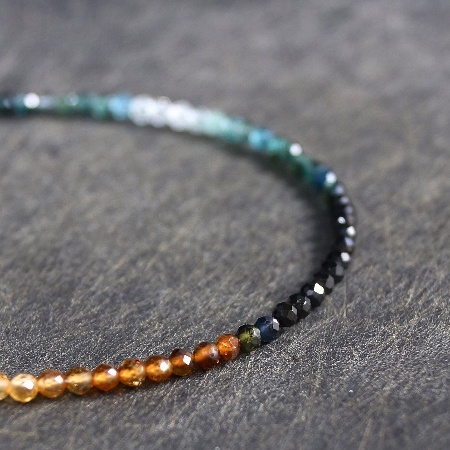 14K Solid Gold: Black Tourmaline Bead Bracelet | 2.5 mm | Blue and Brown Tourmaline | Delicate | Fine Jewelry | Chakra