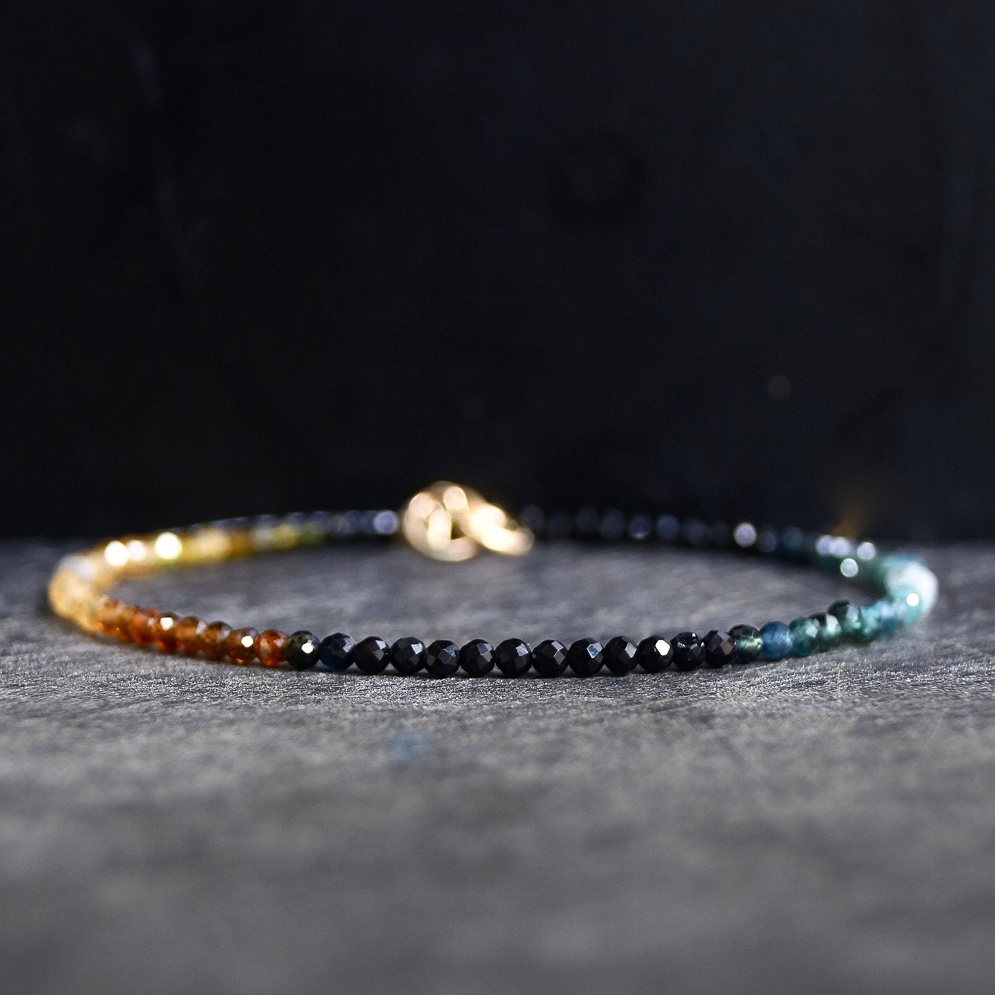 14K Solid Gold: Black Tourmaline Bead Bracelet | 2.5 mm | Blue and Brown Tourmaline | Delicate | Fine Jewelry | Chakra