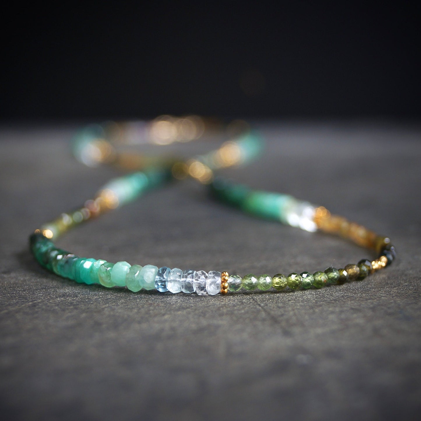 Emerald & Tourmaline Necklace| Natural Emerald| Multi Tourmaline| Green| Boho| Bohemian| Solid Gold | 24K Vermeil