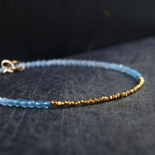 14K & 24K Vermeil:Aquamarine Bracelet | 2.5 mm | March Birthstone | Gradient Baby Blue | Healing crystal | Fine Jewelry