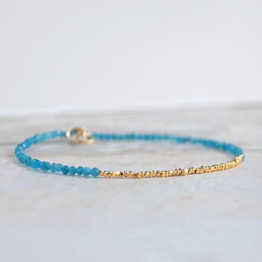 14K Solid Gold & 24K Vermeil : Blue Apatite Bracelet | 2mm | Teal Blue | Boho| Delicate Bracelet | Spiritual Jewelry| For girlfriend