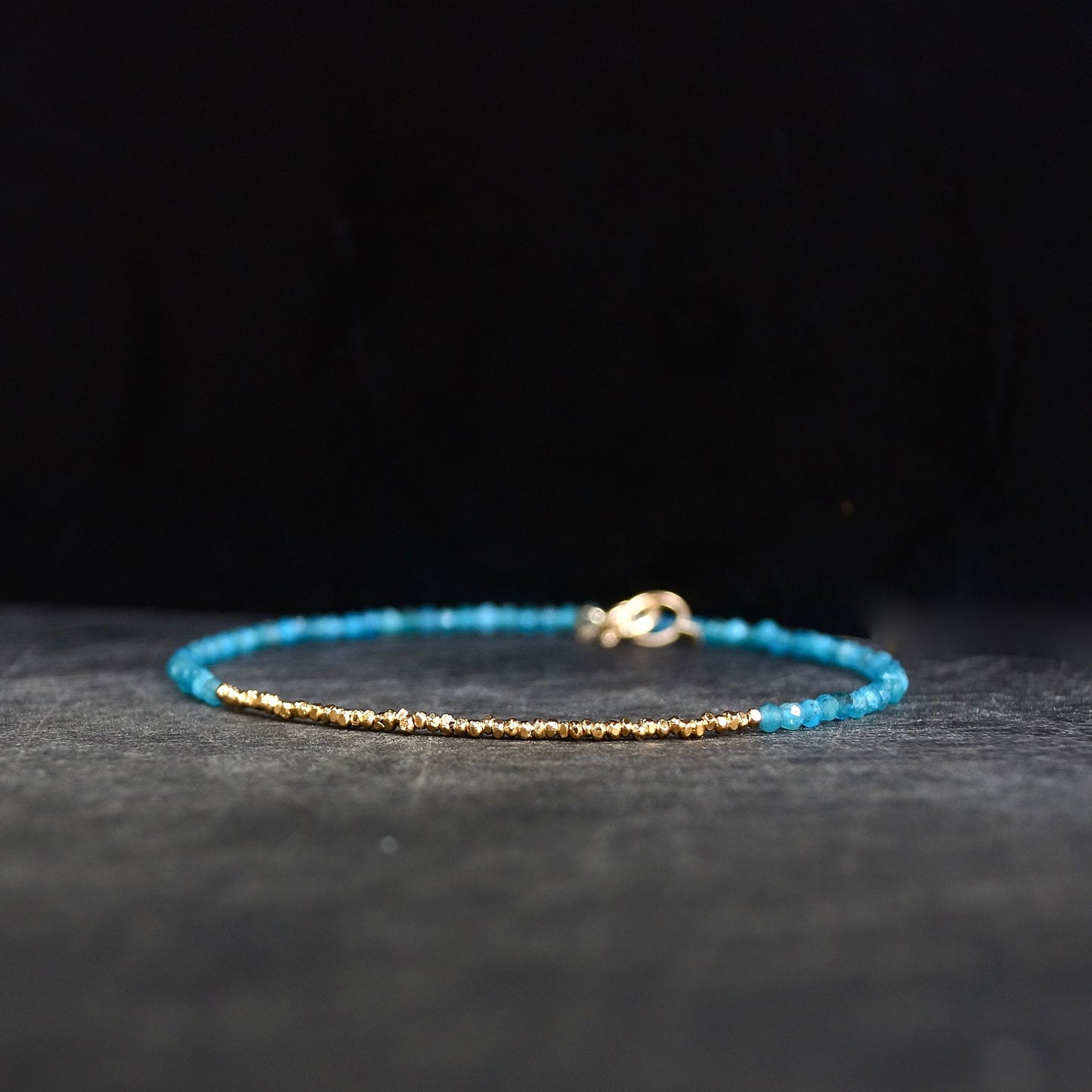 14K Solid Gold & 24K Vermeil : Blue Apatite Bracelet | 2mm | Teal Blue | Boho| Delicate Bracelet | Spiritual Jewelry| For girlfriend