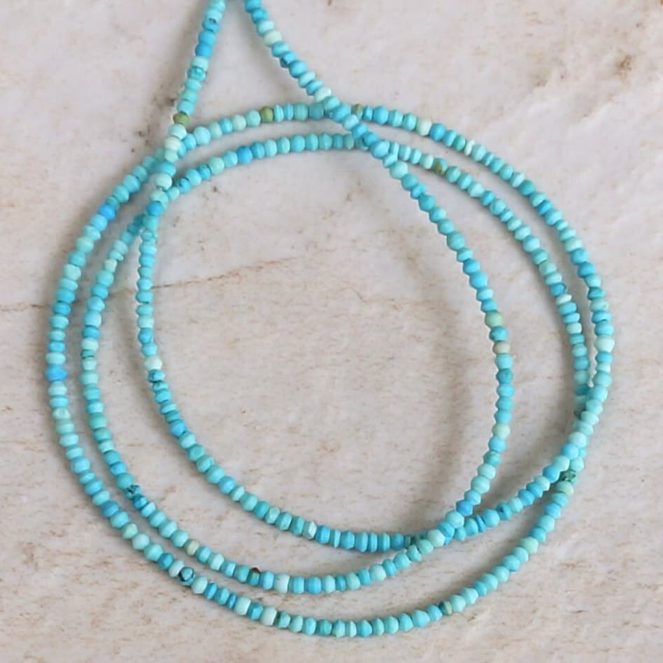 14K Solid Gold: Tiny 1.5mm Turquoise Bead Necklace, Layered Necklace, Extra Dainty Jewelry, 1.5mm, Fine Jewelry, Matt Turquoise, Skinny