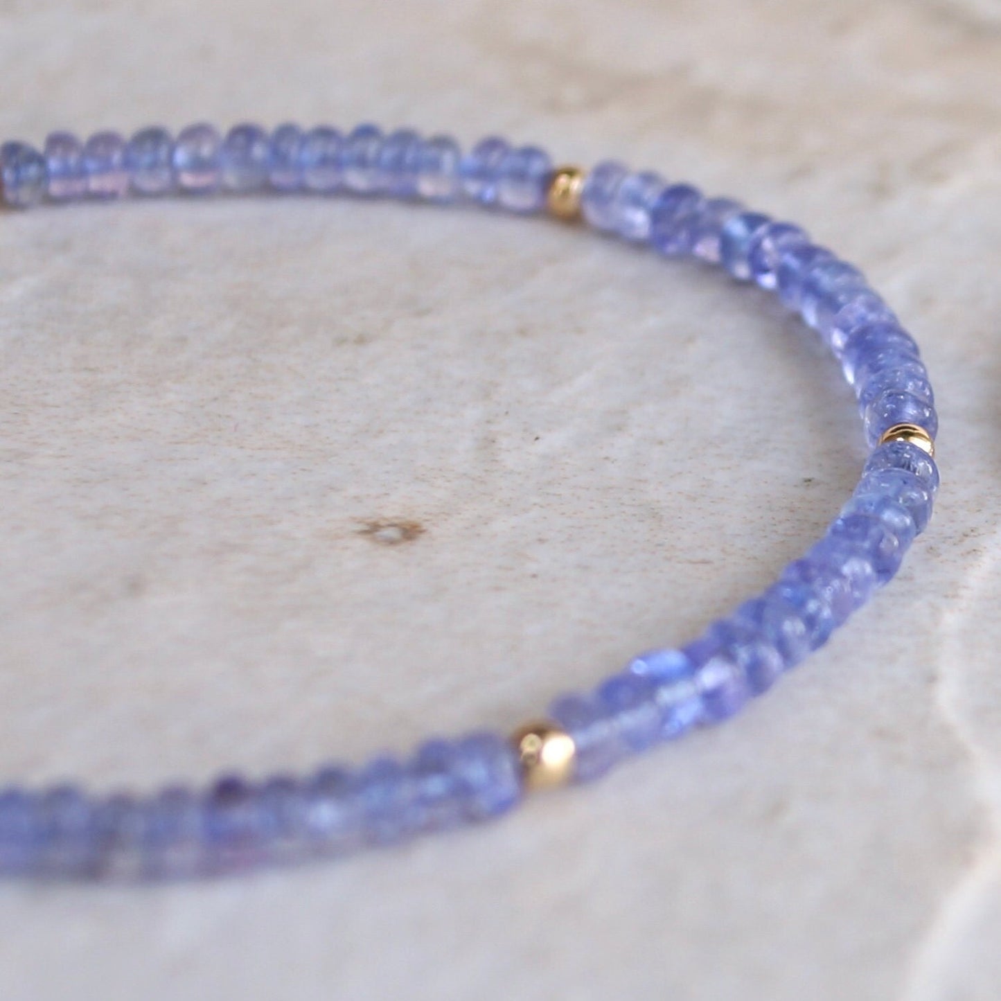 14k Solid Gold: Tanzanite Bead Bracelet | 3mm | September Birthstone | Lilac Purple | Delicate Bracelet | Fine Jewelry