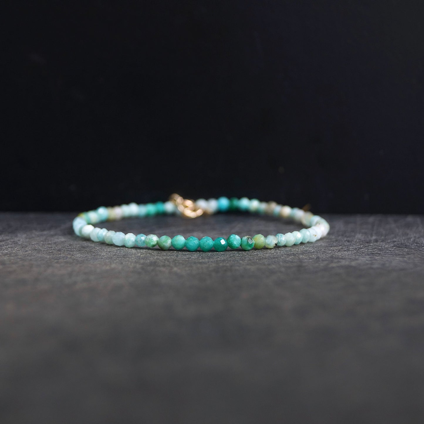 14K Solid Gold: Amazonite Bracelet | 3 mm | Skinny | Blue Green Gemstone | Delicate Bracelet | Healing Stone | For Her