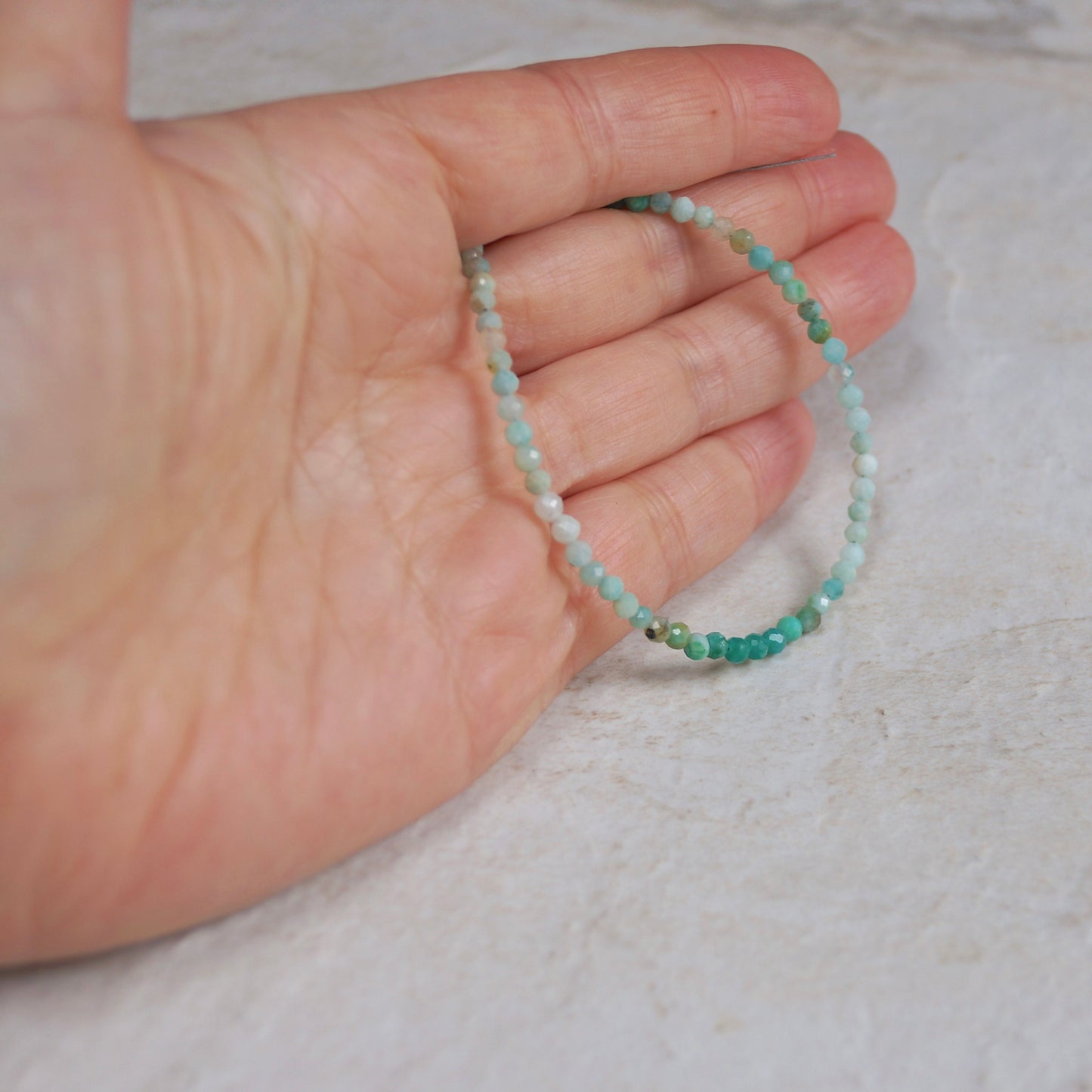 14K Solid Gold: Amazonite Bracelet | 3 mm | Skinny | Blue Green Gemstone | Delicate Bracelet | Healing Stone | For Her