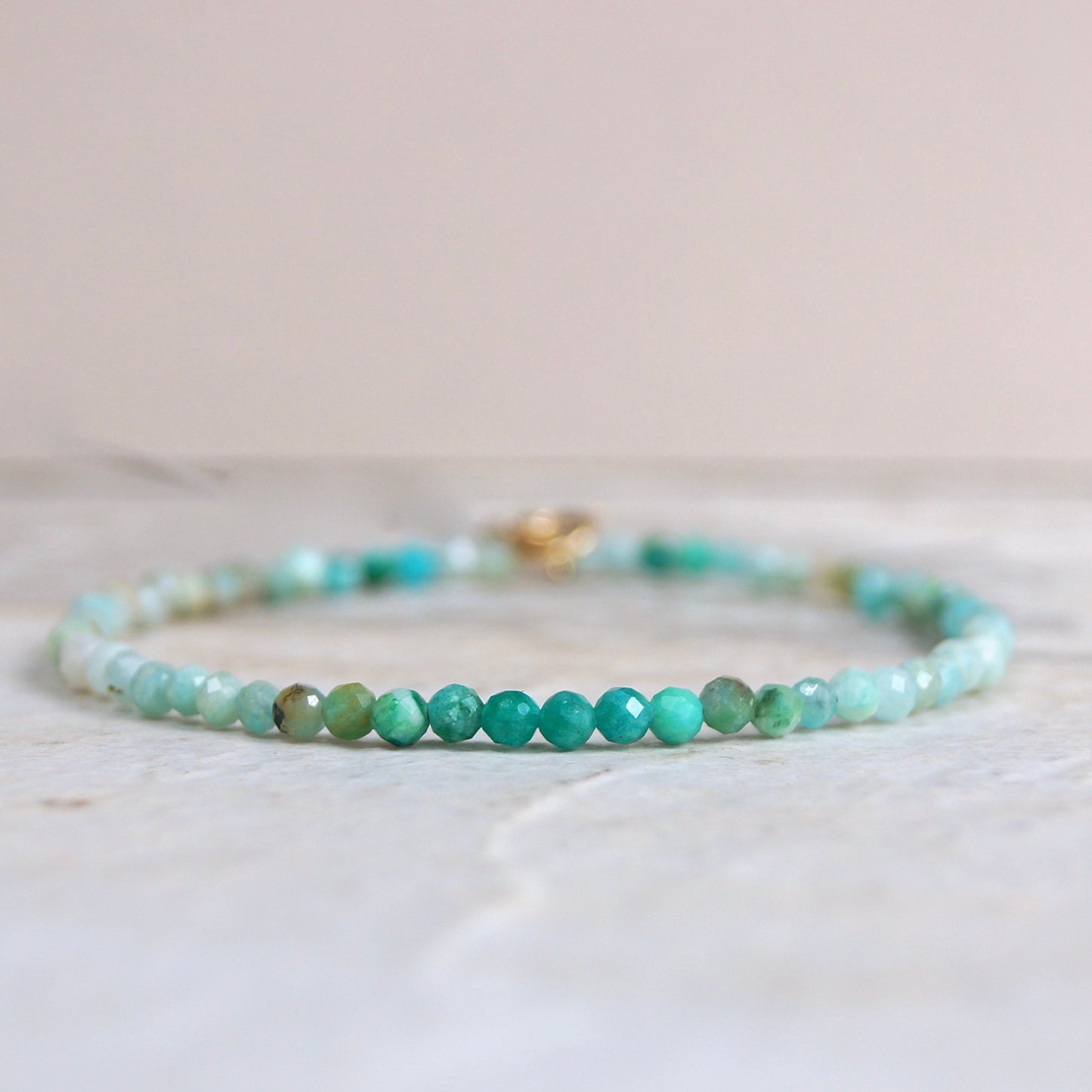 14K Solid Gold: Amazonite Bracelet | 3 mm | Skinny | Blue Green Gemstone | Delicate Bracelet | Healing Stone | For Her