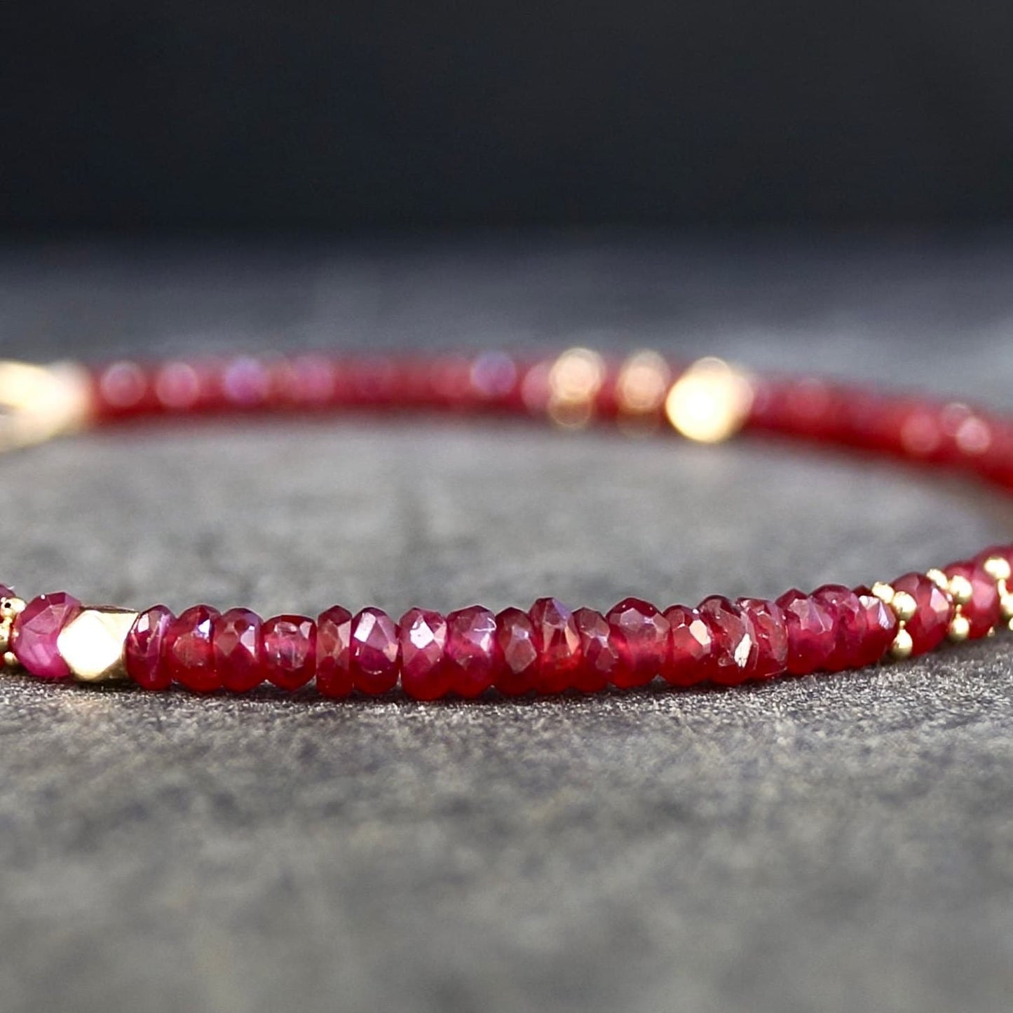 14K Solid Gold: Ruby Bead Bracelet | 2-2.5mm| Genuine Natural Ruby| Fine Jewelry