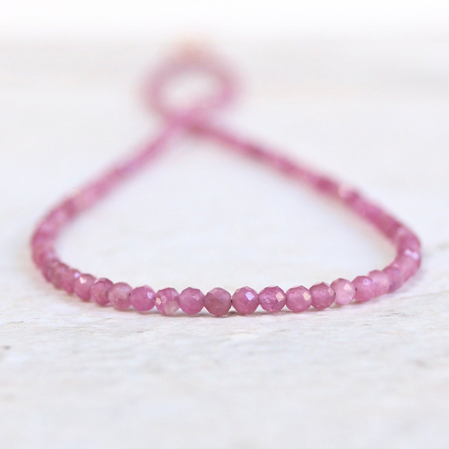 14K Solid Gold: Pink Tourmaline Beaded Necklace, Simple Layer Tourmaline Choker, Dainty Antique Pink Gemstone Necklace, Fine Jewelry