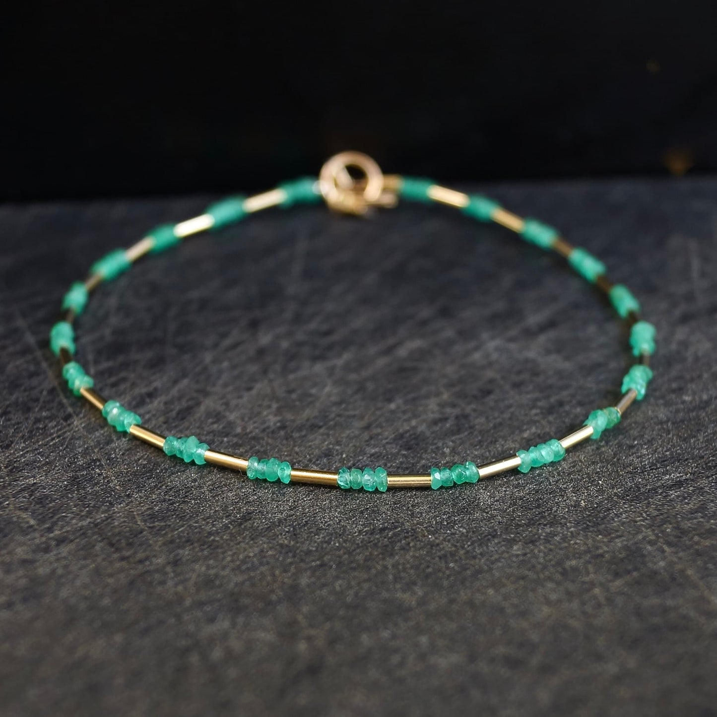 14K Solid Gold: Colombian Emerald Bracelet| Green Emerald Bead| Real Natural Emerald| Dainty Delicate Fine Jewelry| May Birthstone