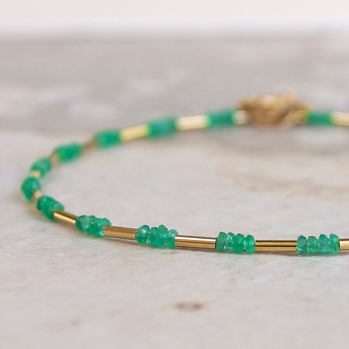 14K Solid Gold: Colombian Emerald Bracelet| Green Emerald Bead| Real Natural Emerald| Dainty Delicate Fine Jewelry| May Birthstone