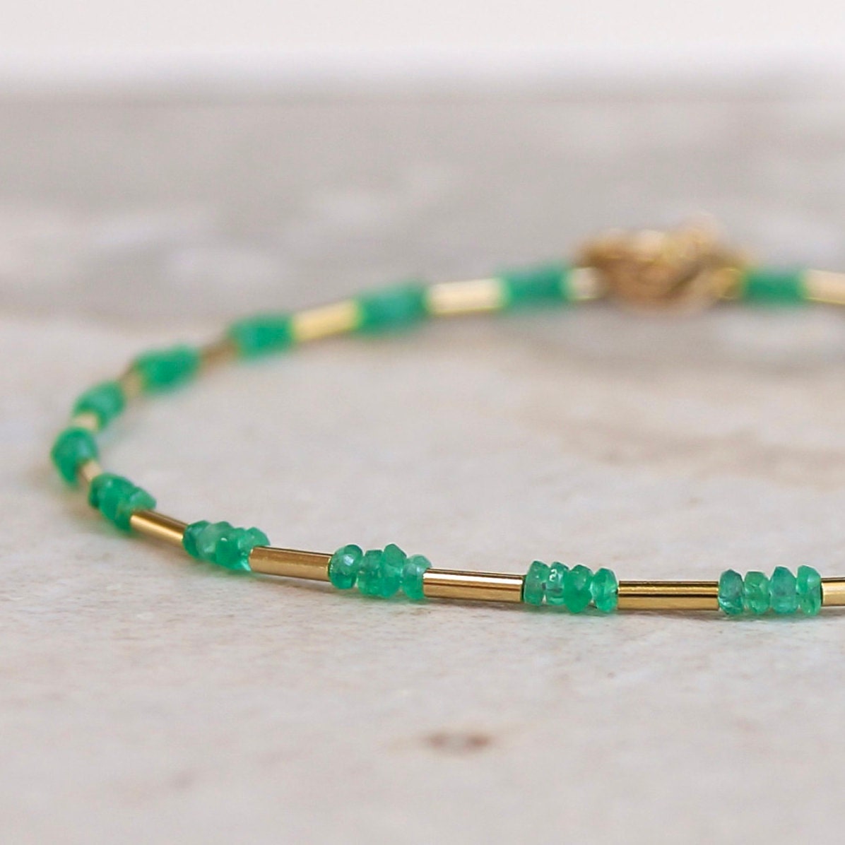 14K Solid Gold: Colombian Emerald Bracelet| Green Emerald Bead| Real Natural Emerald| Dainty Delicate Fine Jewelry| May Birthstone