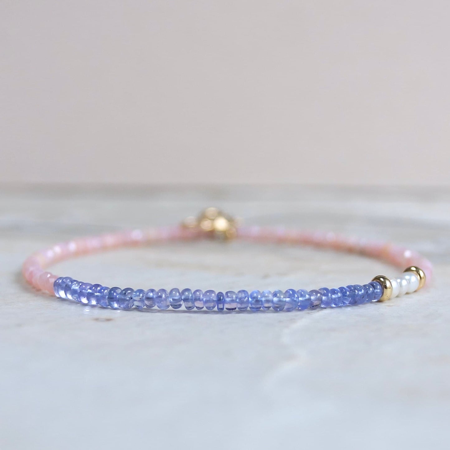 14K Solid Gold: Tanzanite Bead Bracelet |2.5mm|  Delicate Quartz Bracelet | Lilac Gemstone | Pink Opal | Gift for Her | Skinny Bracelet