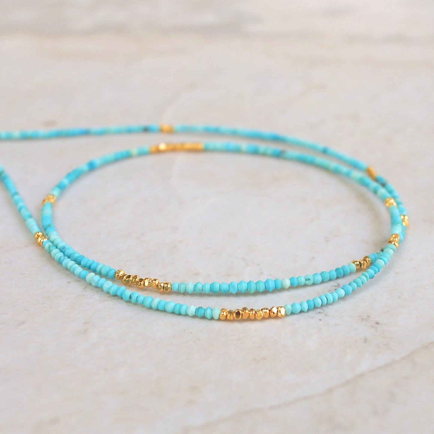 14K Solid Gold & Vermeil: Turquoise Beaded Necklace | 1.5mm | Skinny Layering Necklace | Boho | Bohemian