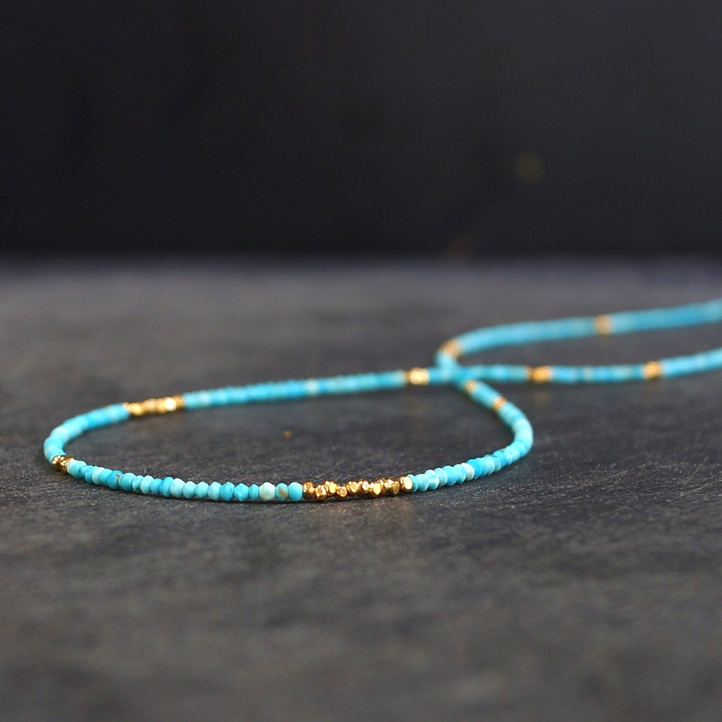 14K Solid Gold & Vermeil: Turquoise Beaded Necklace | 1.5mm | Skinny Layering Necklace | Boho | Bohemian