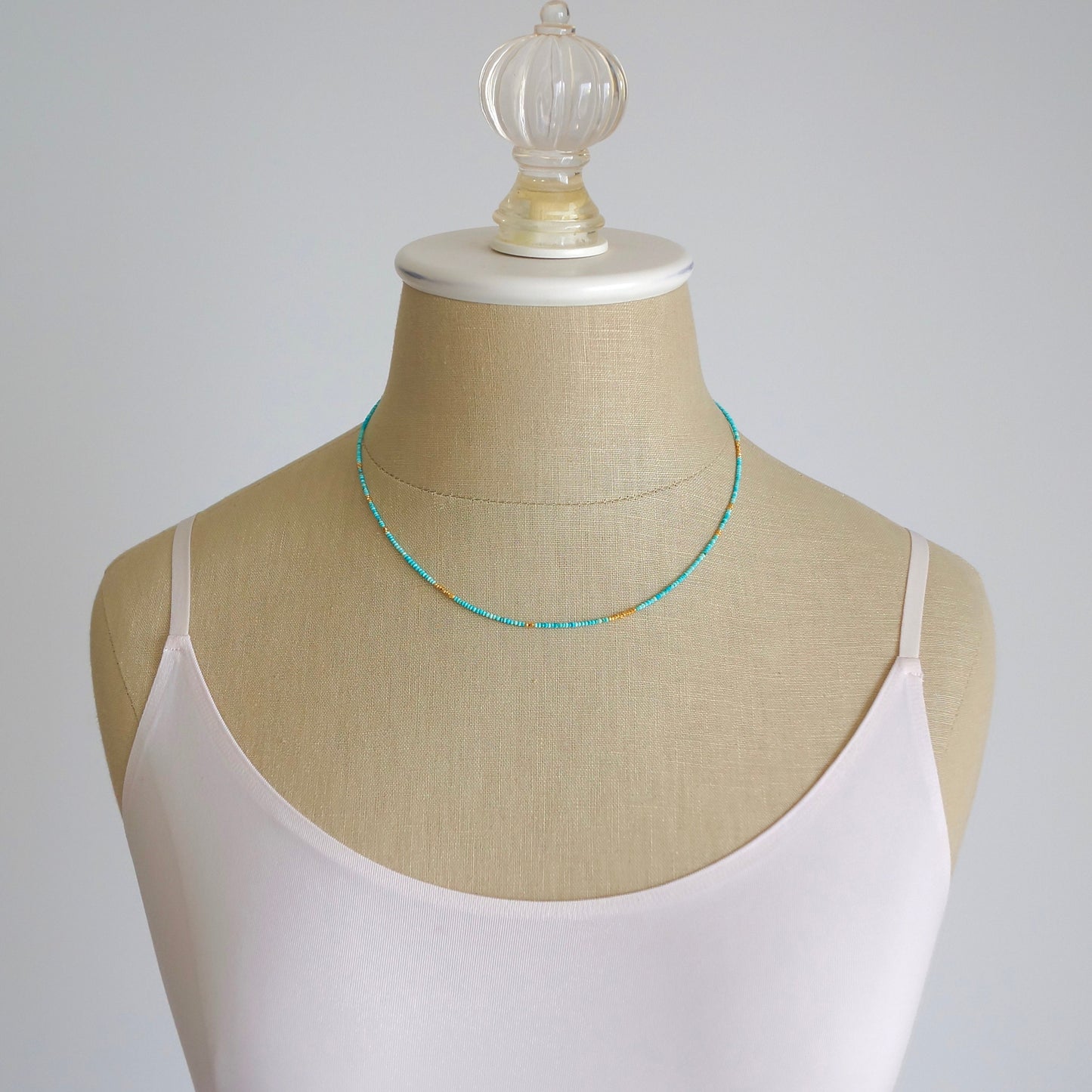 14K Solid Gold & Vermeil: Turquoise Beaded Necklace | 1.5mm | Skinny Layering Necklace | Boho | Bohemian