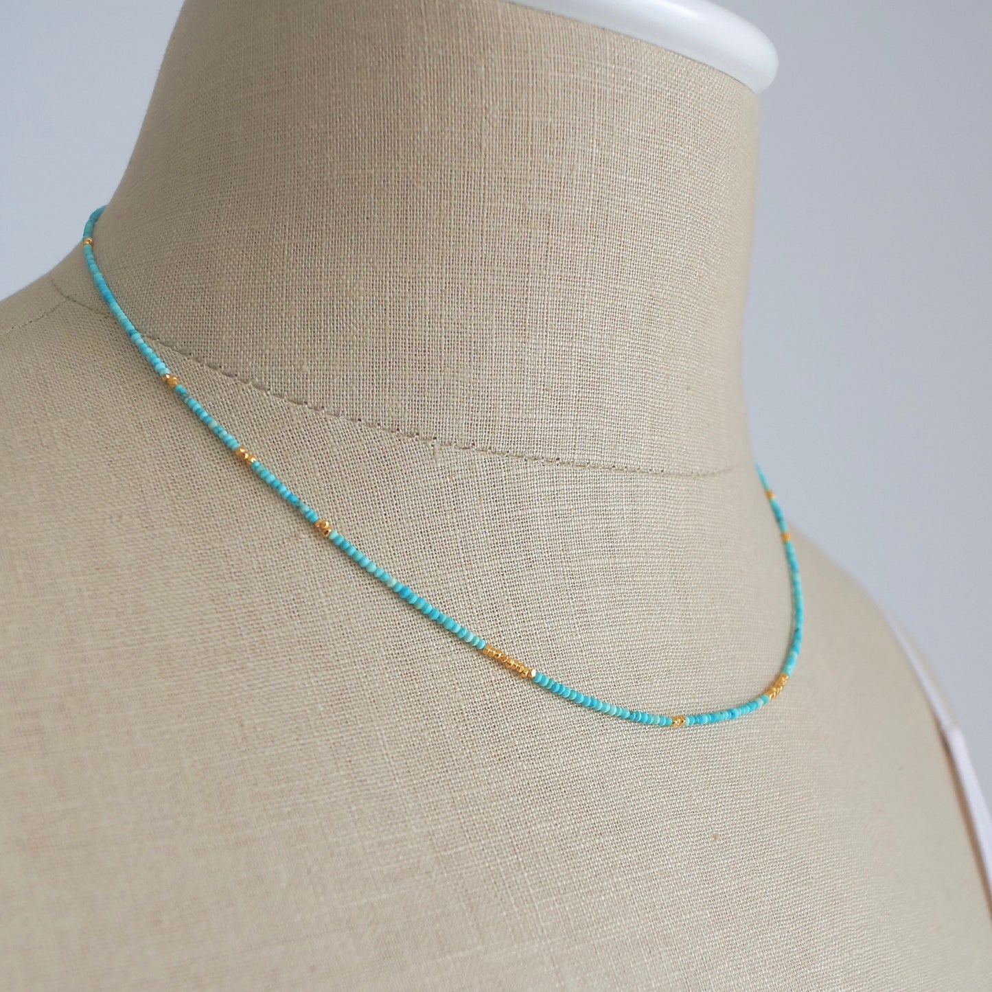 14K Solid Gold & Vermeil: Turquoise Beaded Necklace | 1.5mm | Skinny Layering Necklace | Boho | Bohemian